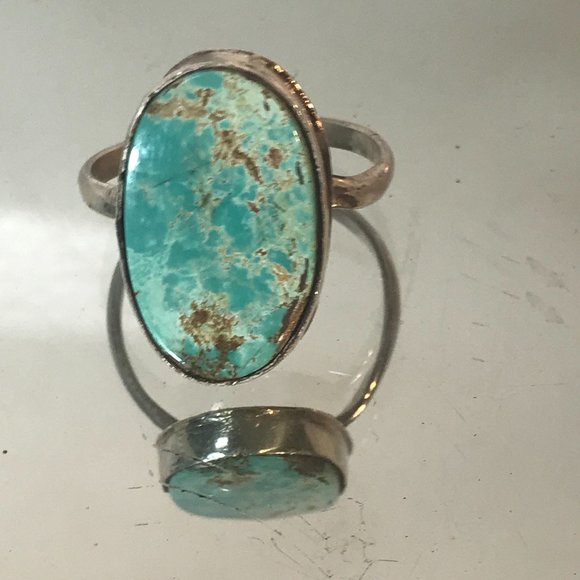 Genuine Turquoise Ring Size 13 Solid Sterling Silver Mountain Pilot 925 Handmade - Picture 8 of 8